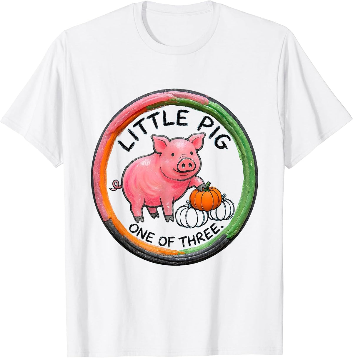 Men's Little Pig One Of Three Naive Kidcore Pig Lover Halloween T-Shirt - White