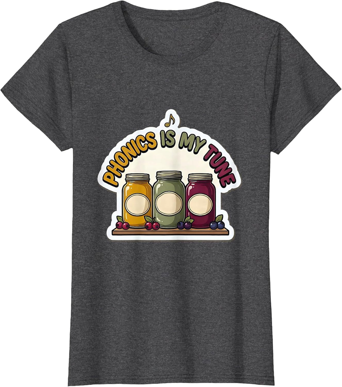 Women's Phonics Is My Tune Funny Reading Teacher Literacy Humor T-Shirt - Dark Heather Grey