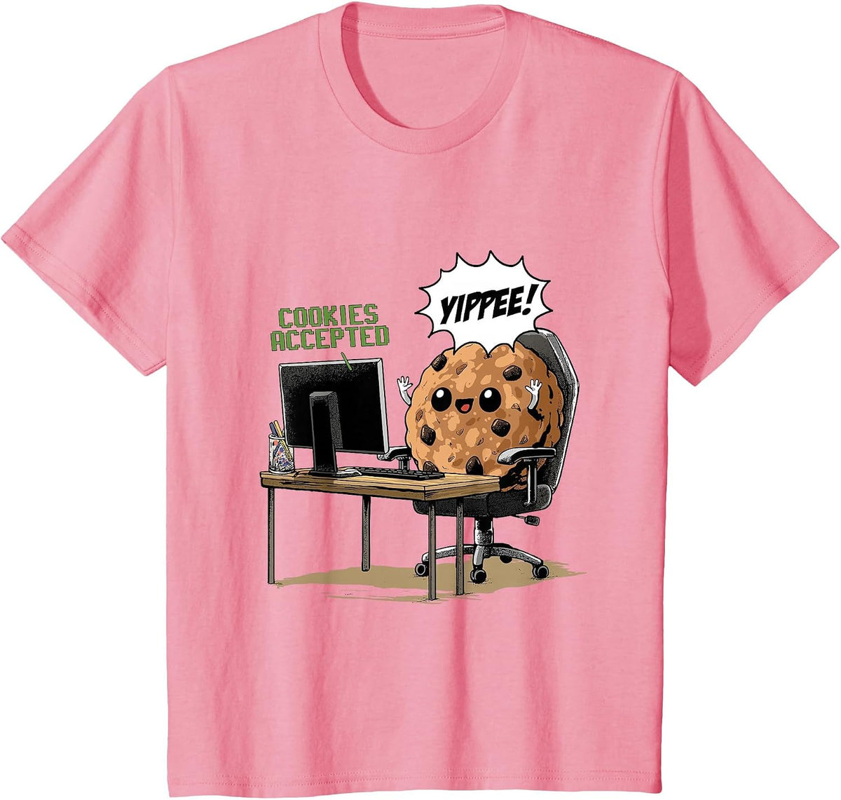 Cookies Accepted Nerd Shirt Funny Computer Internet Coder T-Shirt, Youth, Pink, Small - As Pictured