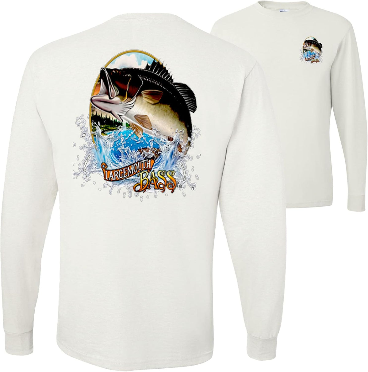 Largemouth Bass Fish Fishling Lovers Front and Back Mens Long Sleeves - White