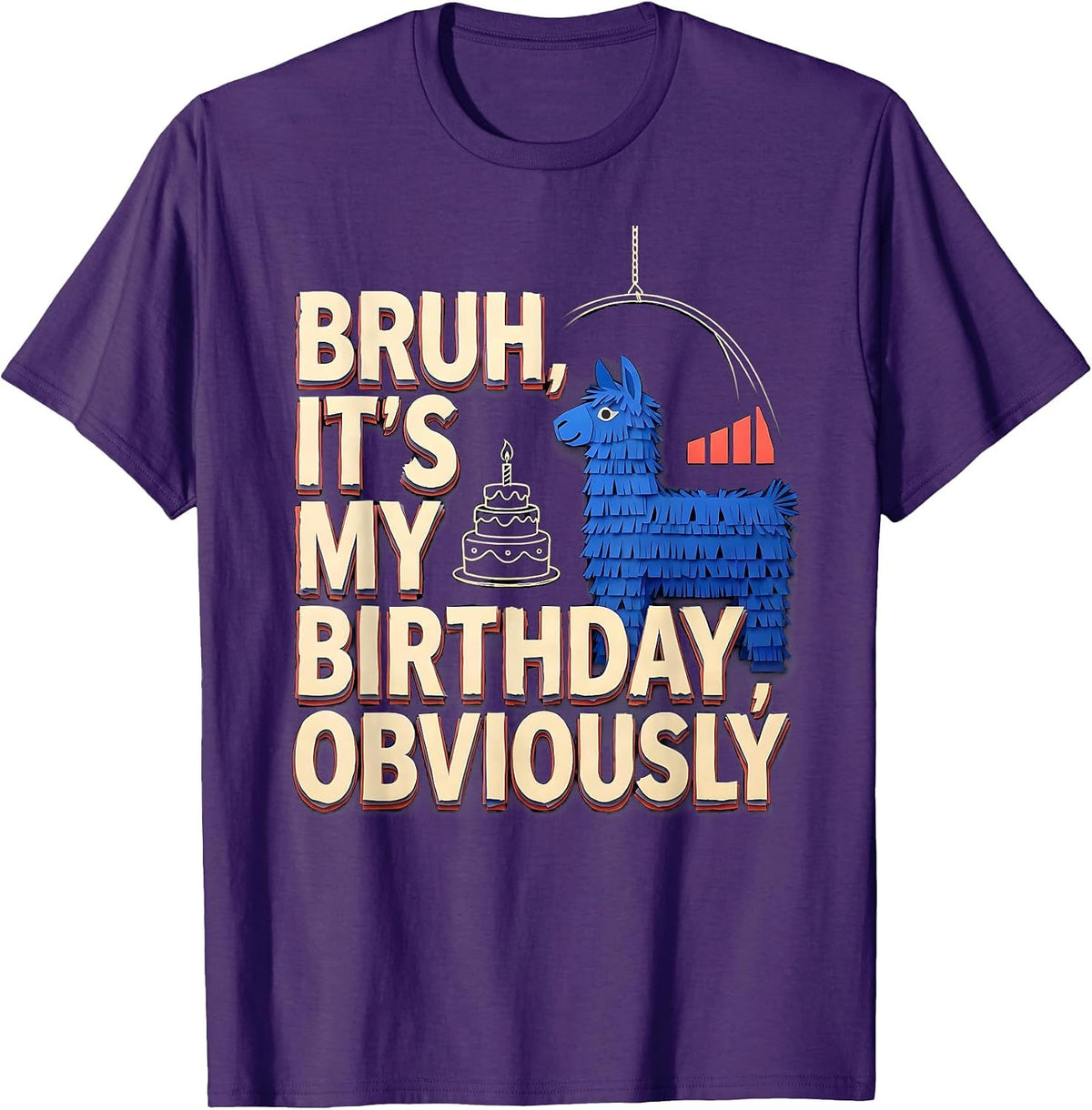 Bruh It's My Birthday Obviously Funny Llama Piñata Gamer T-Shirt - Purple