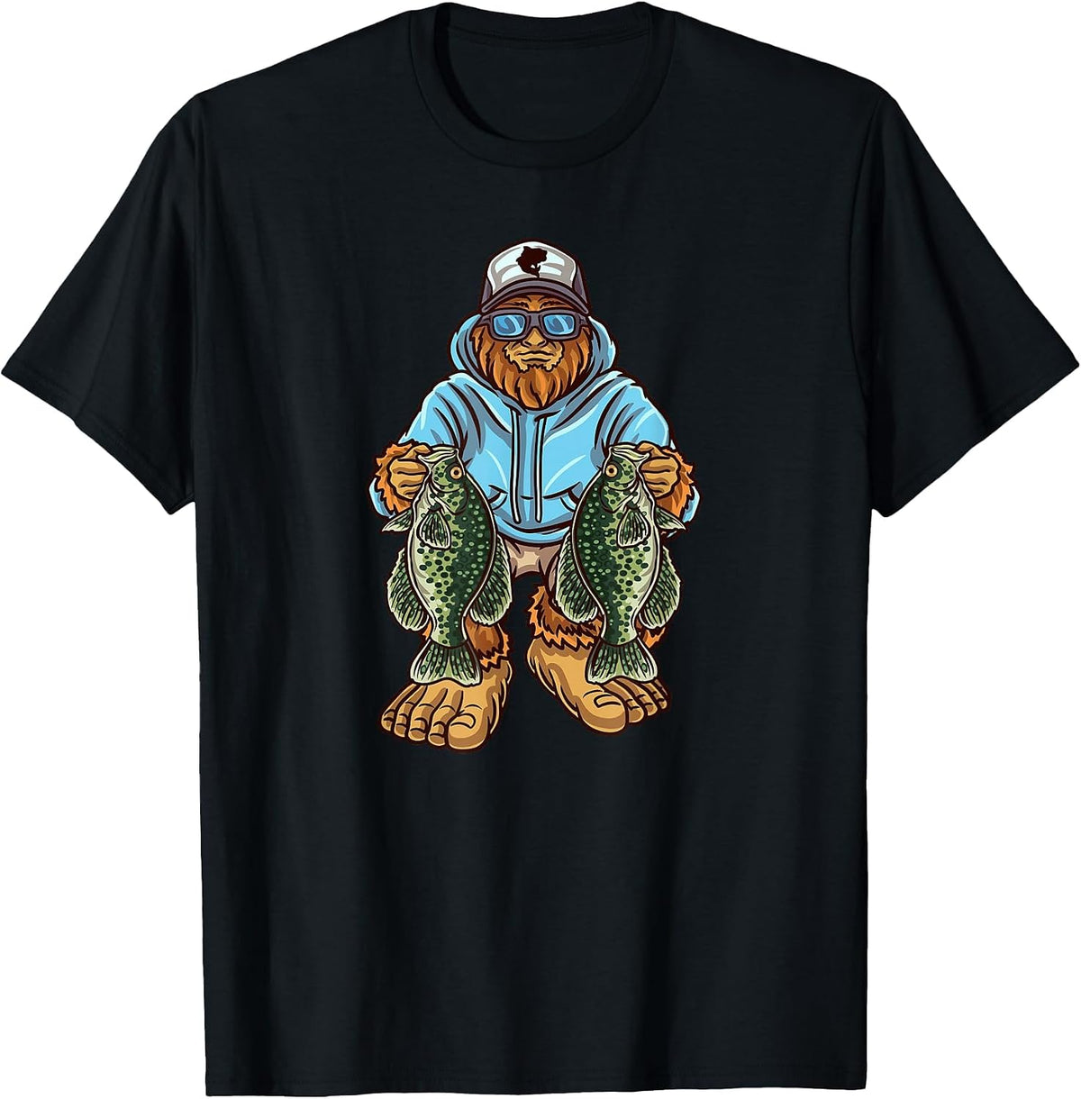 Crappie Fishing Bigfoot Panfishing Fishermen T-Shirt - Black