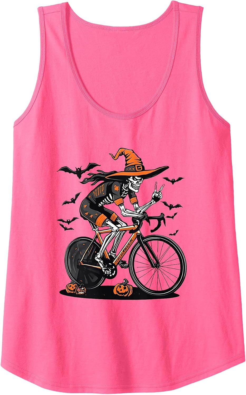 Halloween Skeleton Cyclist Skeleton Bicycle Cycling Tank Top - Neon Pink