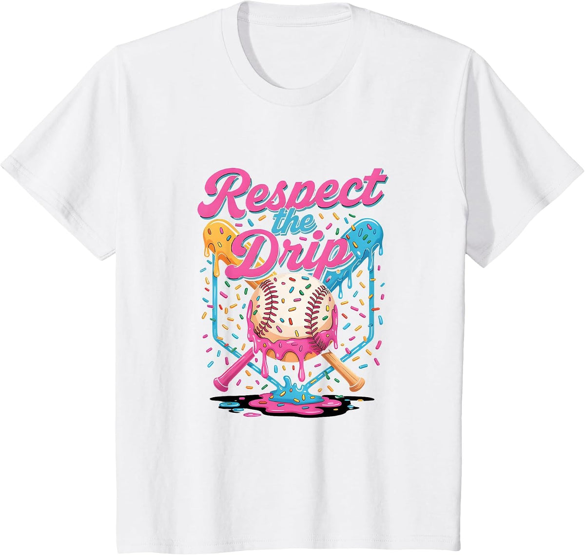 Baseball Mom Dad Son Ice Cream Drip Shirt Respect The Drip T-Shirt - White