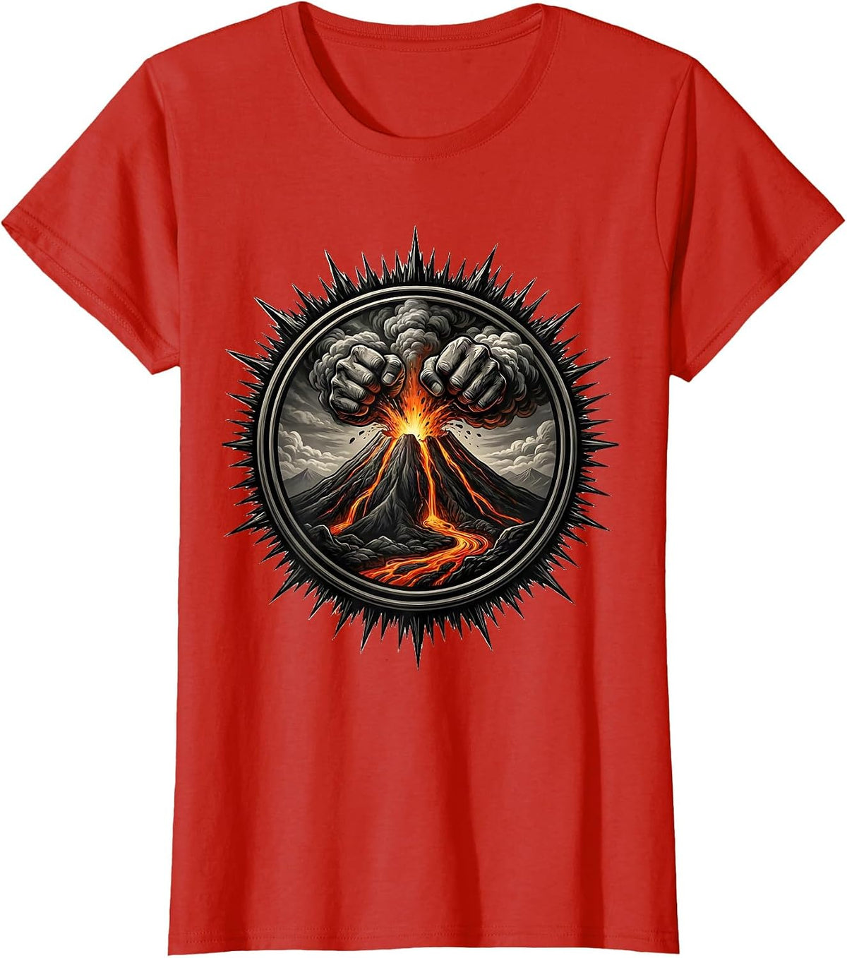 Exploding Volcano Lava Fists Graphic Design T-Shirt - Red