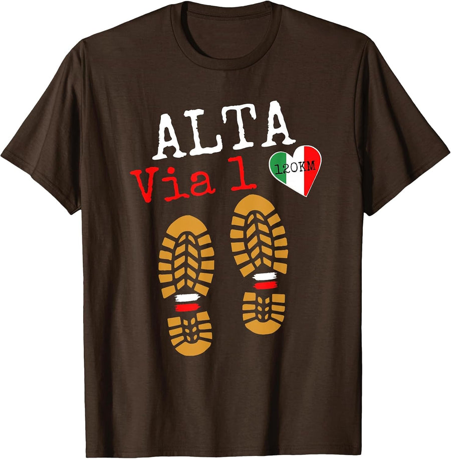 ALTA VIA-1, Trekking in Europe, Hiking Italian Dolomites T-Shirt - Brown