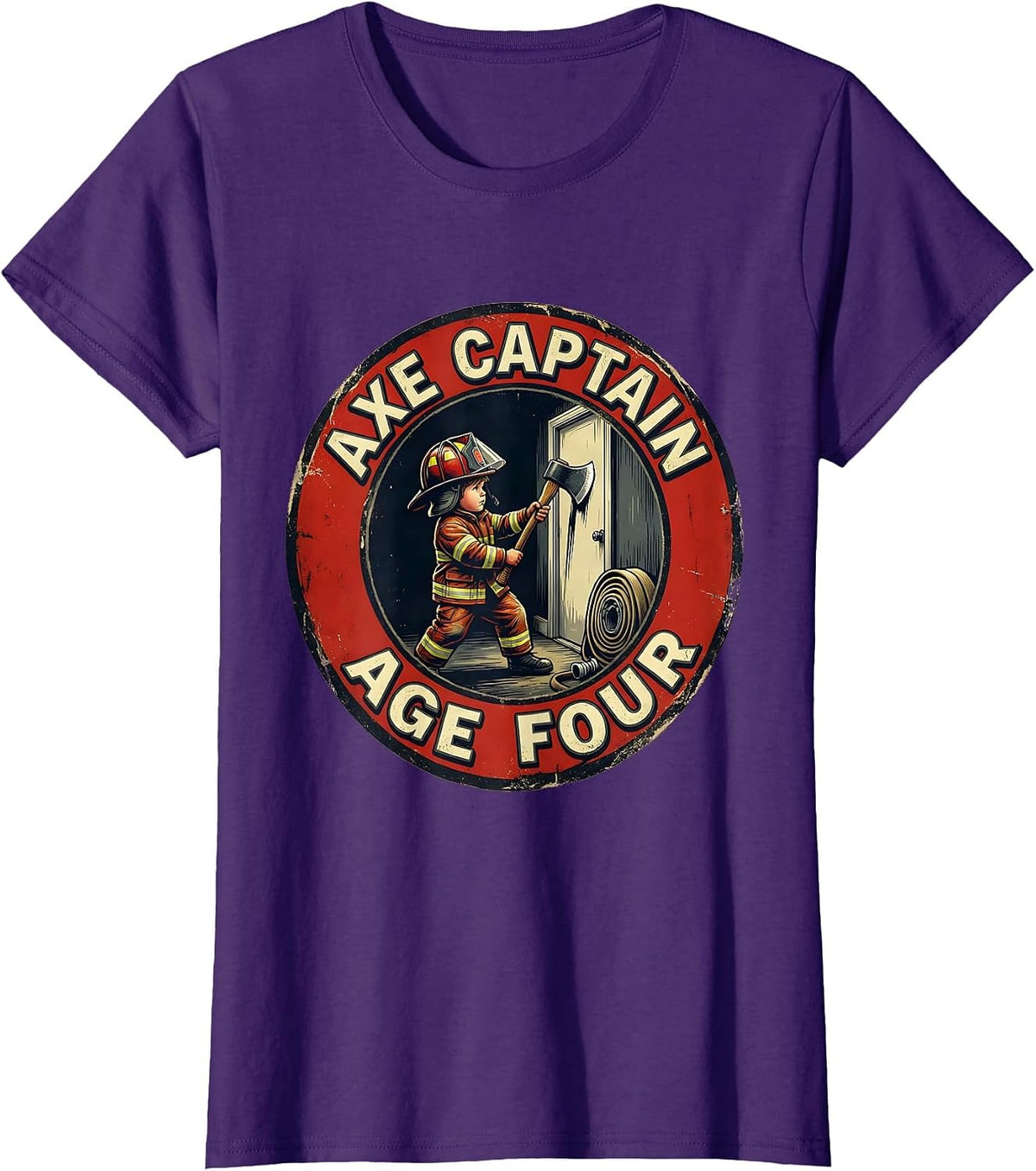 Women's Axe Captain Age Four Vintage Firefighter Toddler Birthday T-Shirt - Purple