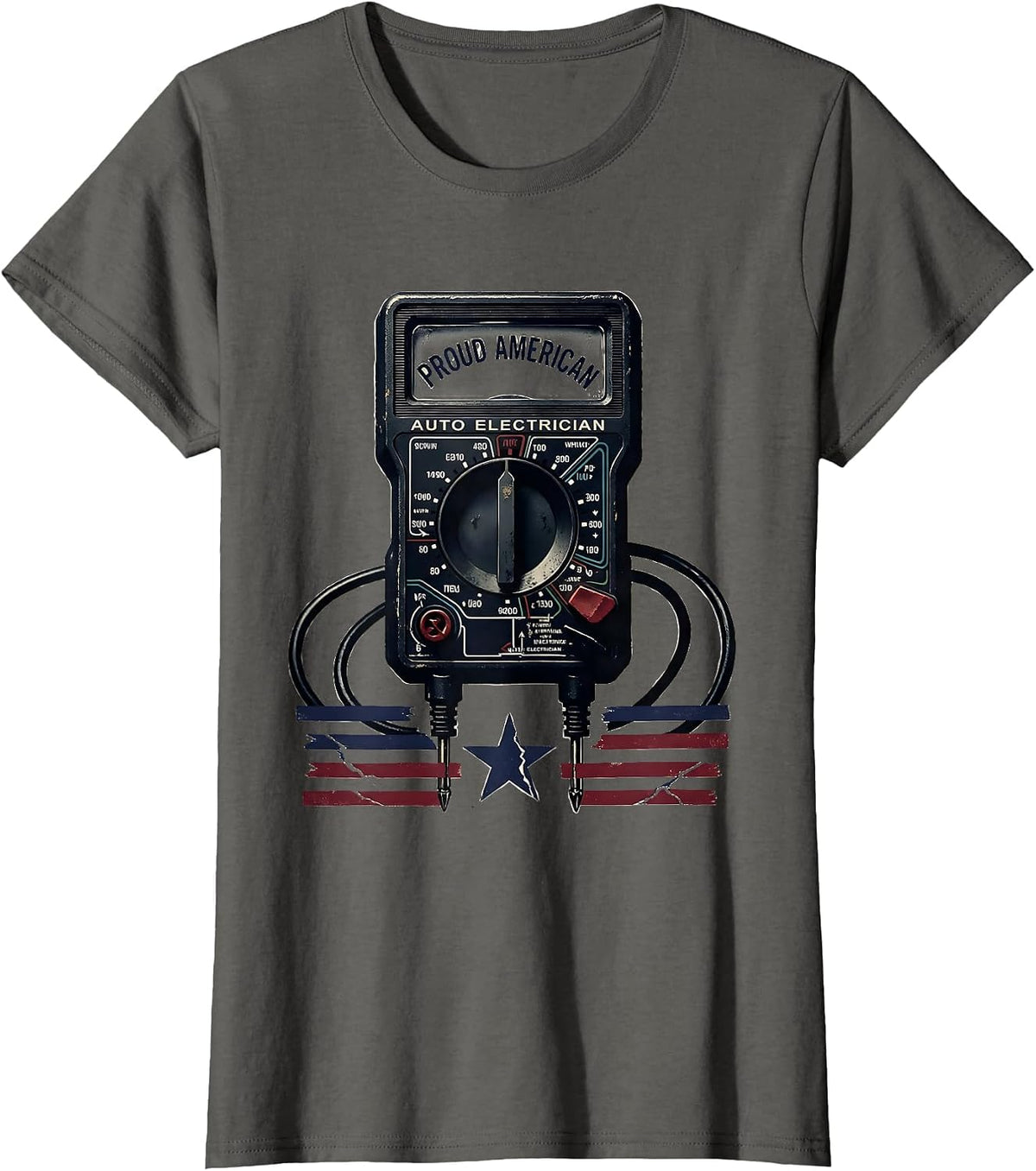 Women's Proud American Auto Electrician Patriotic Tradesman USA Flag T-Shirt - Asphalt Grey