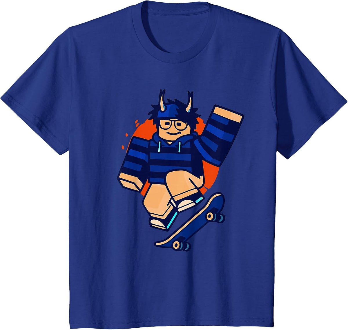 Blox Noob Skater Funny Meme Gamer Skateboarding T-Shirt - Royal Blue