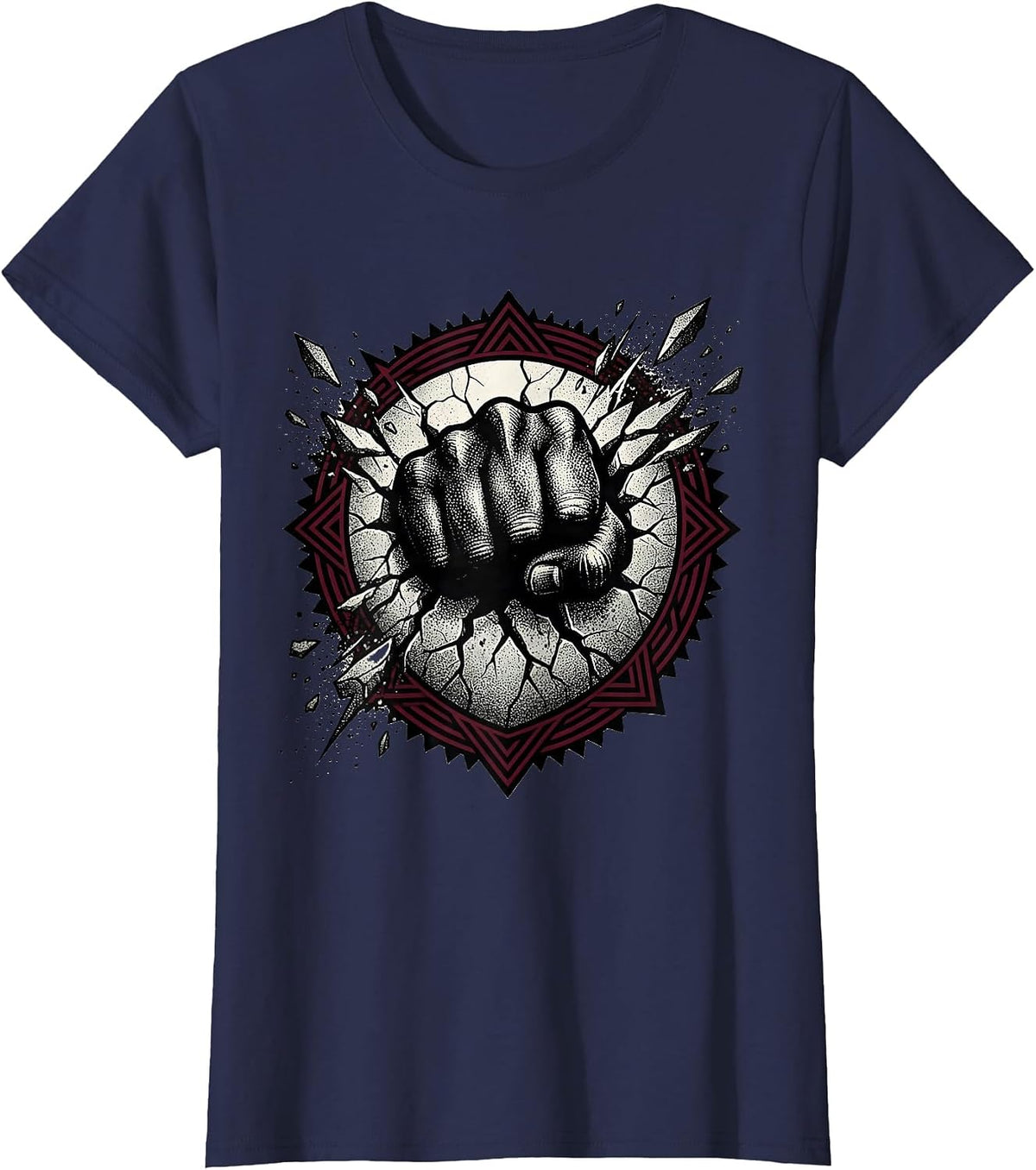 Women's Rock Fist Through Cracked Concrete Graphic T-Shirt - Navy Blue