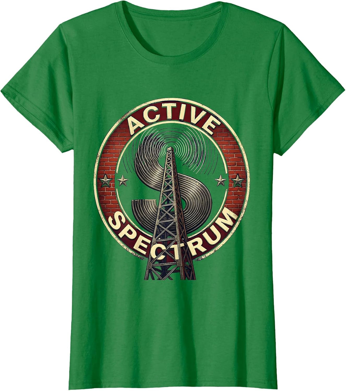Women's Active Spectrum Patriotic Ham Radio Operator Nerdy Humor T-Shirt - Kelly Green