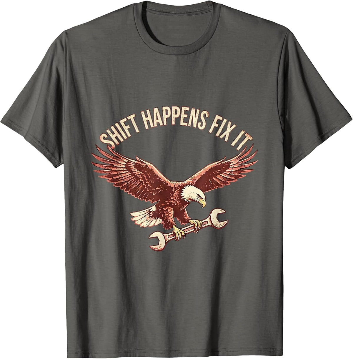 Shift Happens Fix It Funny Mechanic Design T-Shirt - Asphalt Grey