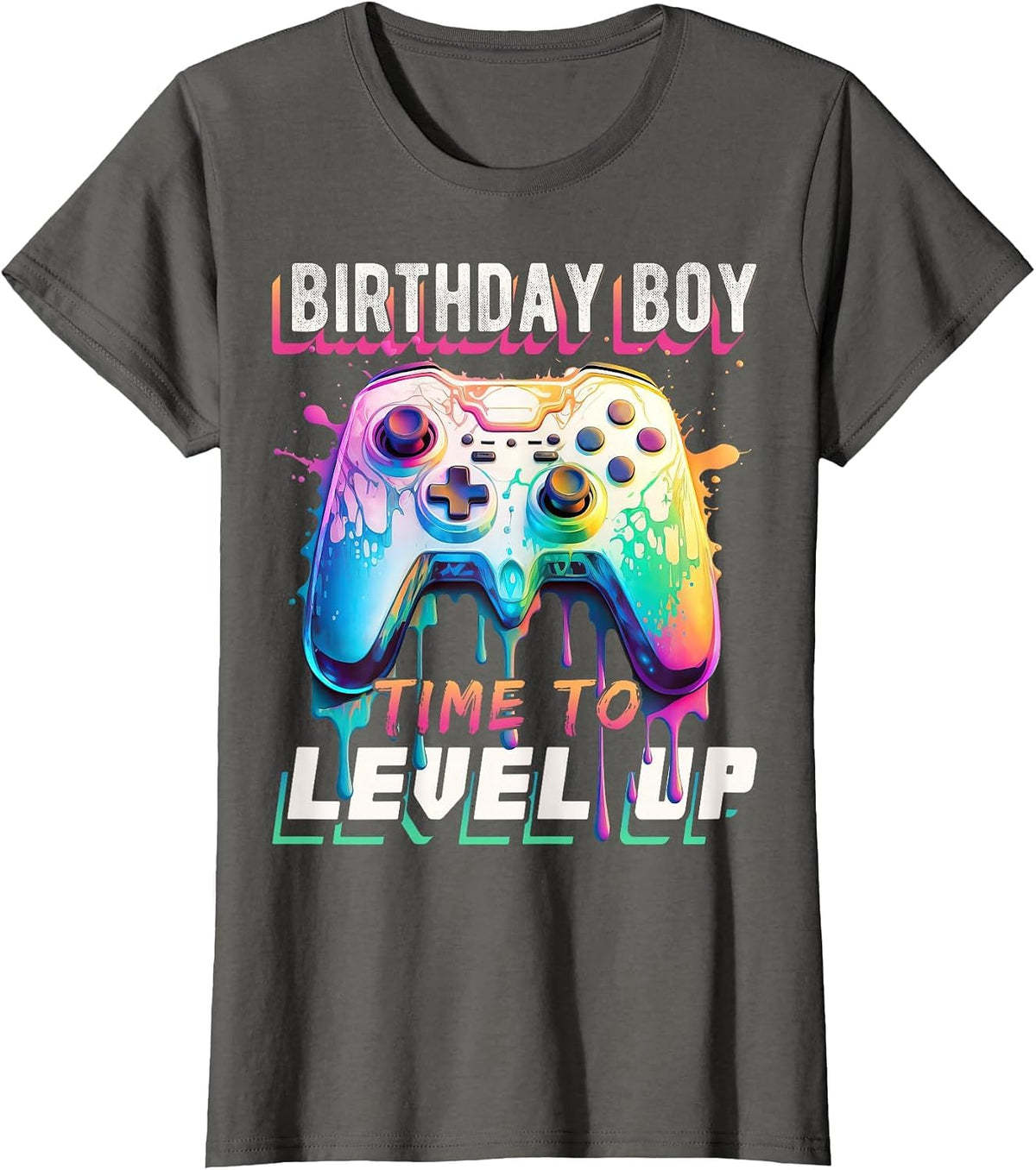Birthday Boy Time to Level Up Video Game Birthday Party Boys T-Shirt - Asphalt Grey