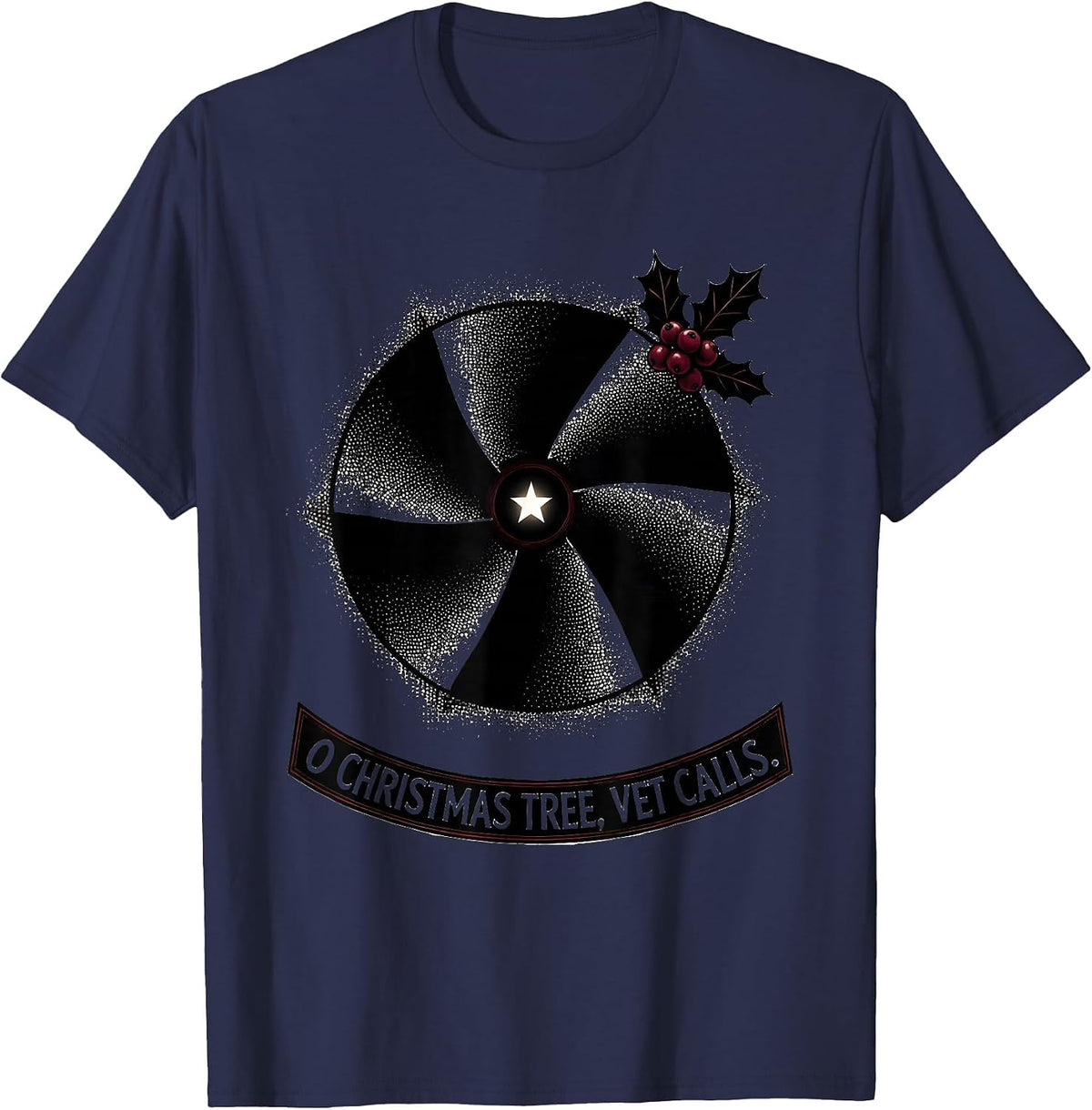 Men's O Christmas Tree Vet Calls Funny Veterinary Tech Christmas T-Shirt - Navy Blue