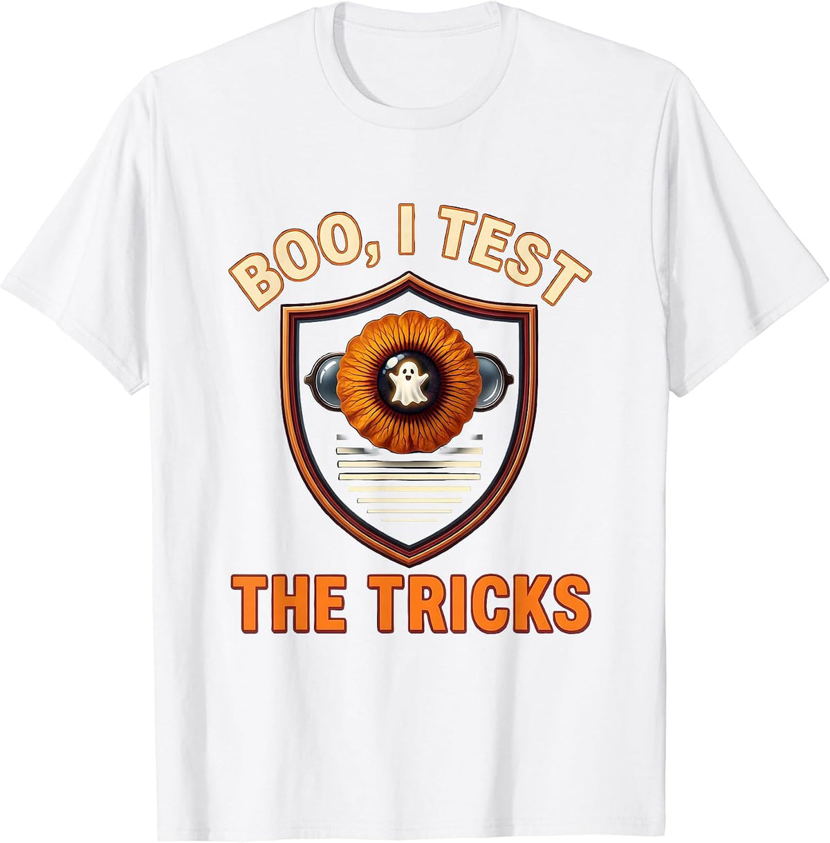 Men's Boo I Test The Tricks Halloween Optometrist Eye Doctor Pun T-Shirt - White
