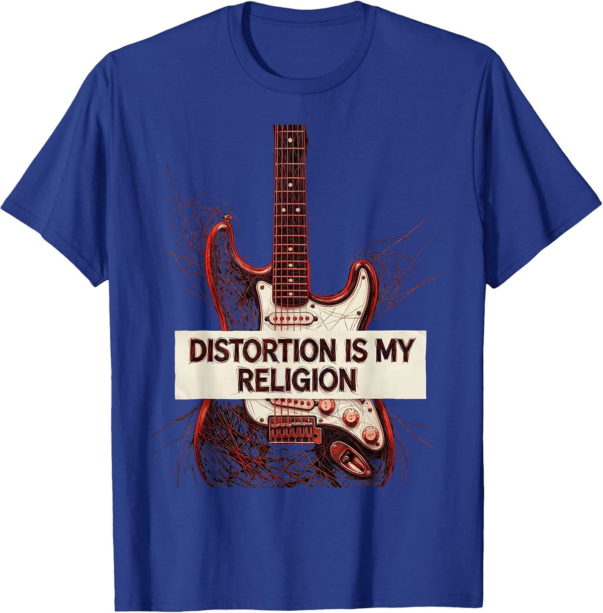 Distortion Is My Religion Punk Rock Design T-Shirt - Royal Blue