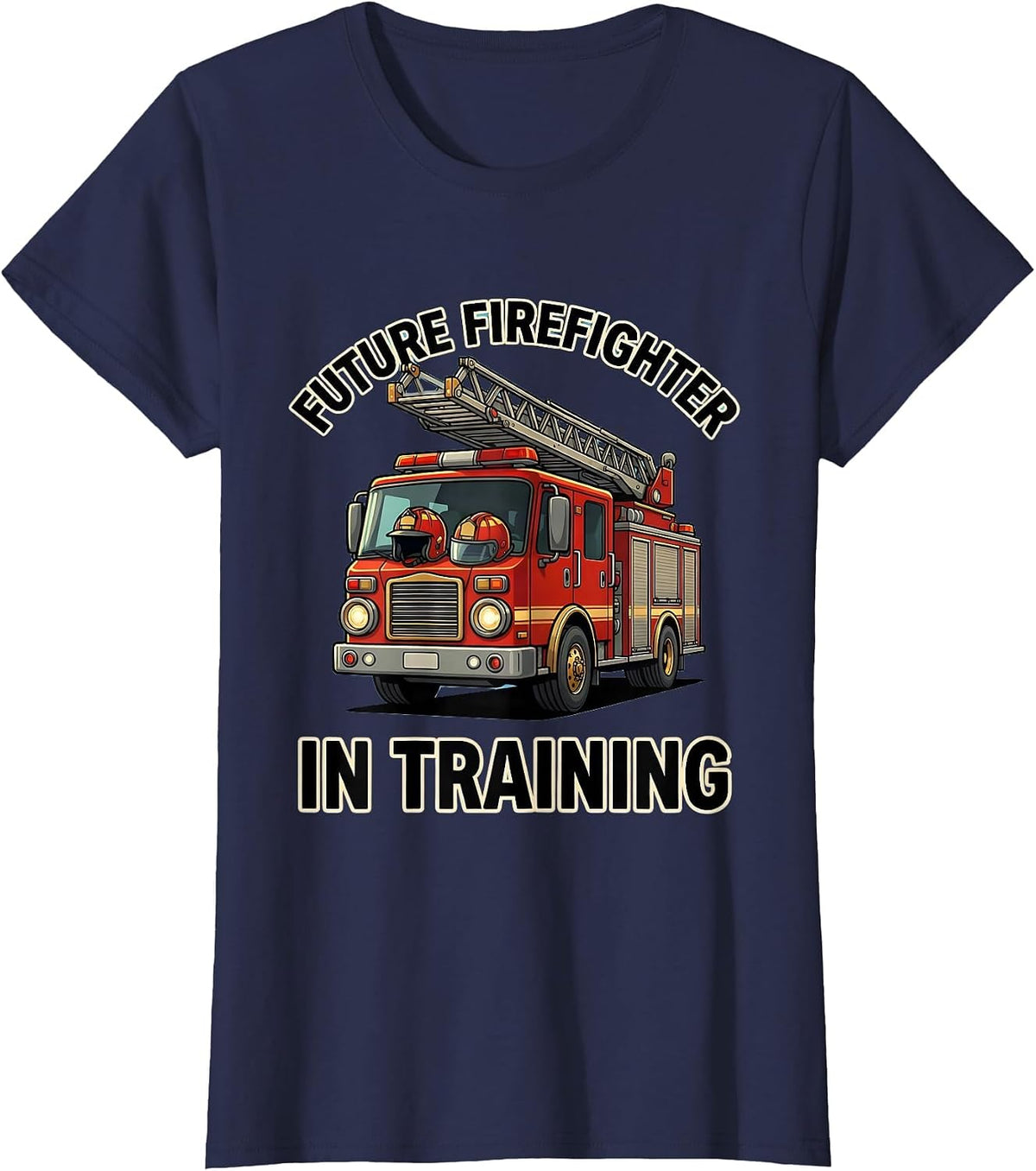 Women's Future Firefighter In Training Cartoon Fire Engine Halloween T-Shirt - Navy Blue