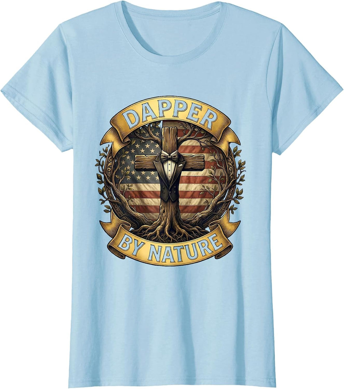 Women's Dapper By Nature Tuxedo Gentleman Design T-Shirt - Baby Blue