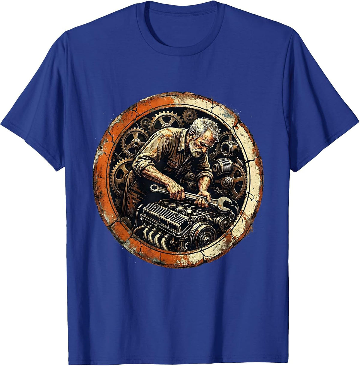 Grandpa Vintage Car Engine Mechanic Graphic T-Shirt - Royal Blue