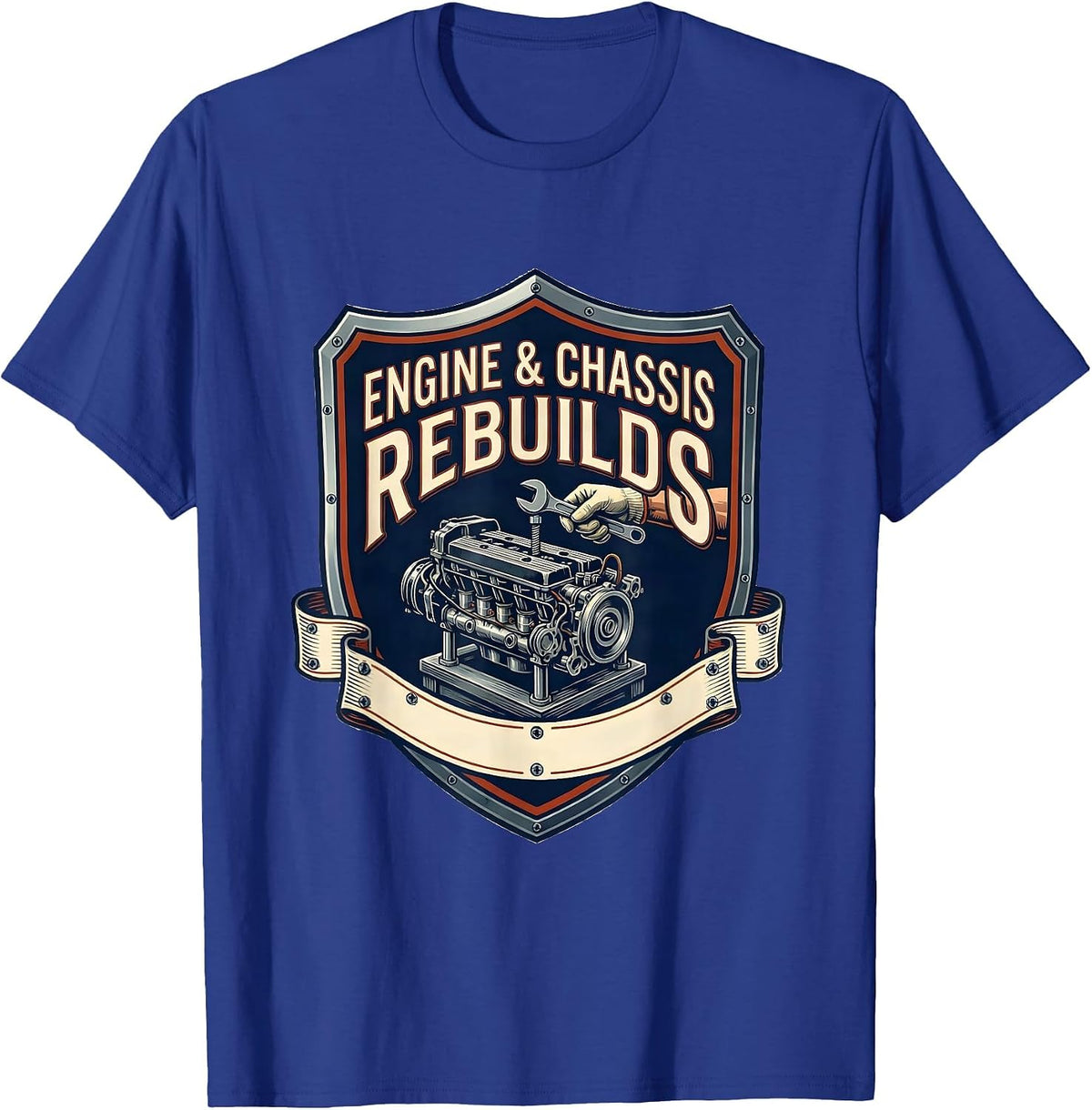 Men's Engine & Chassis Rebuilds Classic Hot Rod Enthusiast Garage T-Shirt - Royal Blue