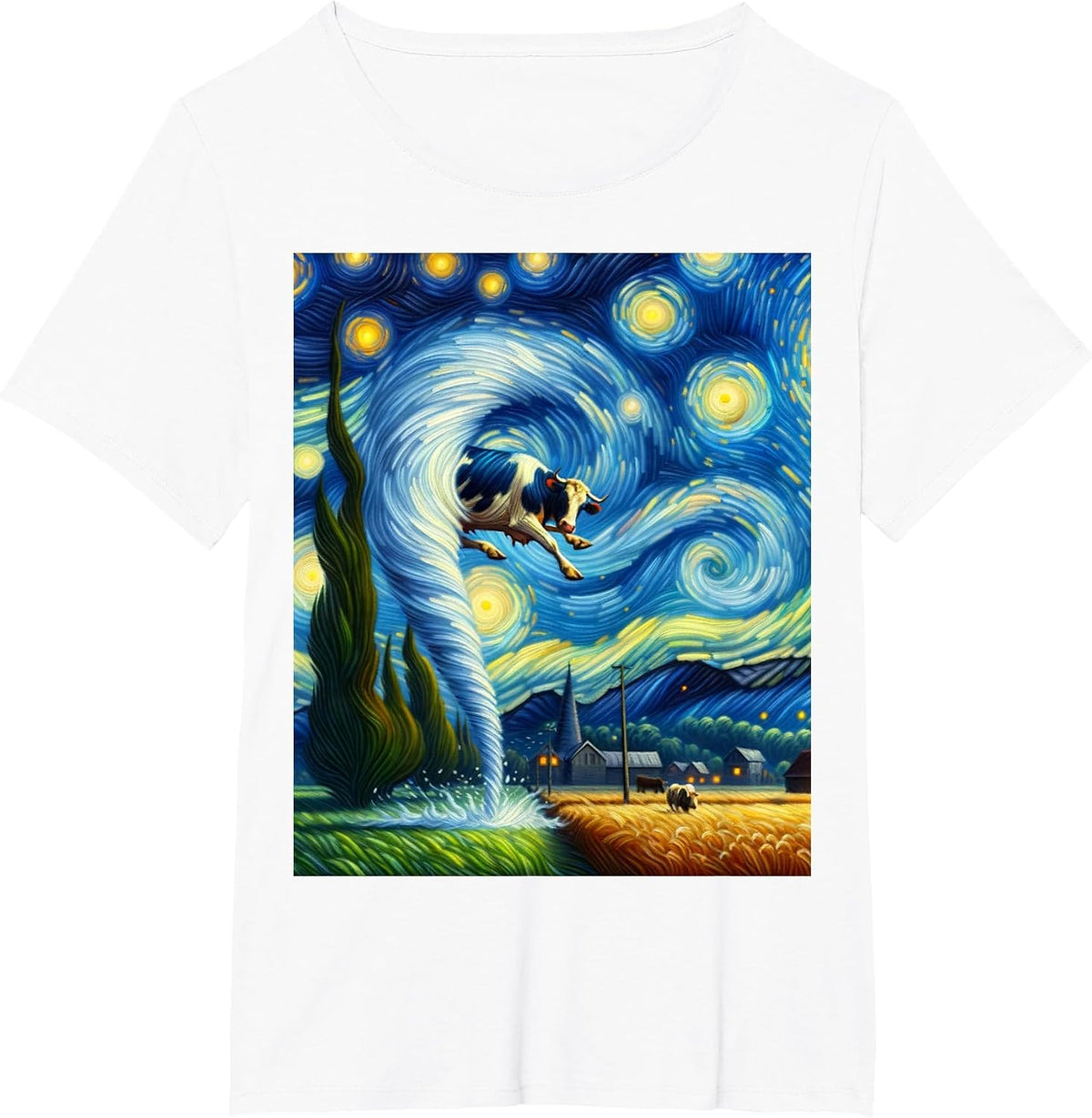 Tornado, Storm Chasing Van Gogh Starry Night Style T-Shirt - White
