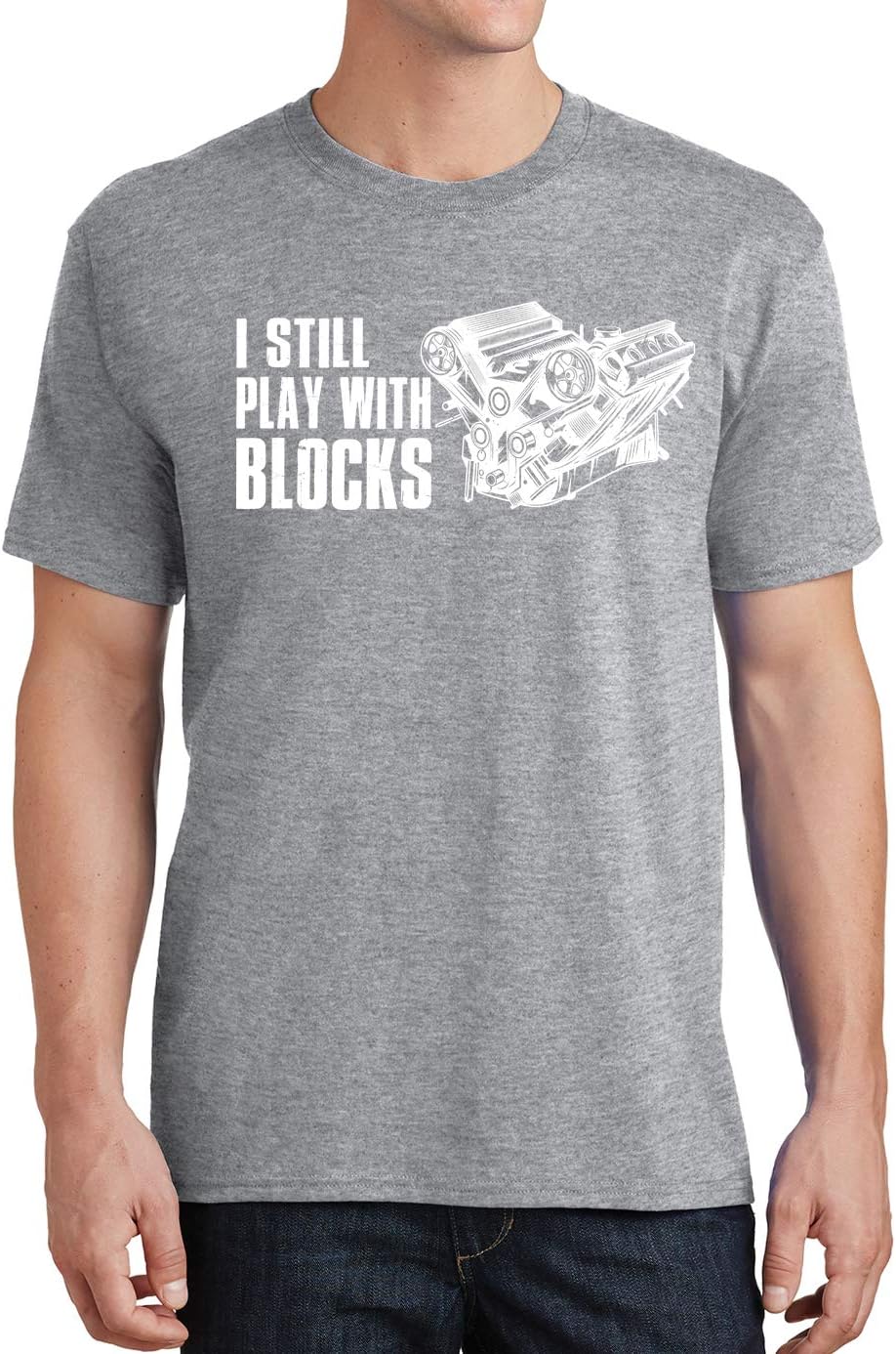 I Still Play with Blocks Mechanic Car Engine Repair Mens T-Shirt - Heather Grey