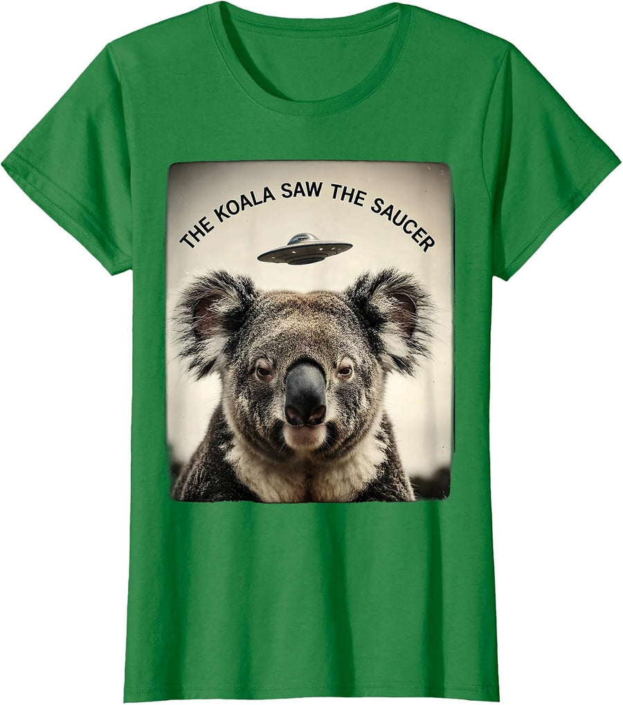 Women's The Koala Saw The Saucer Vintage Funny Animal UFO Alien T-Shirt - Kelly Green