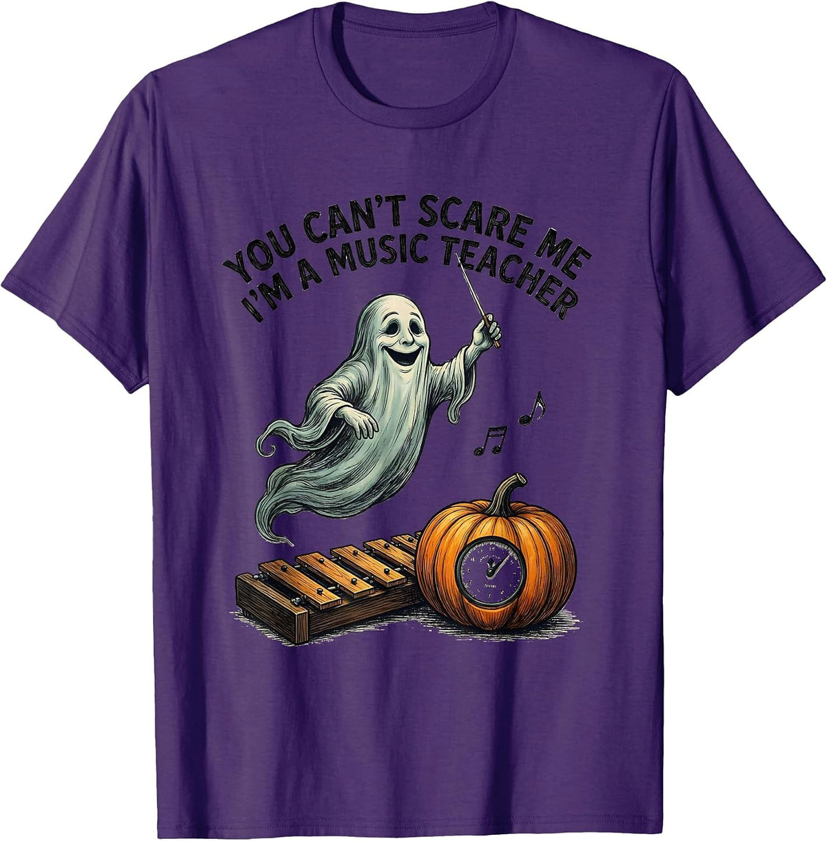 You Can't Scare Me I'm A Music Teacher Halloween Ghost T-Shirt - Purple