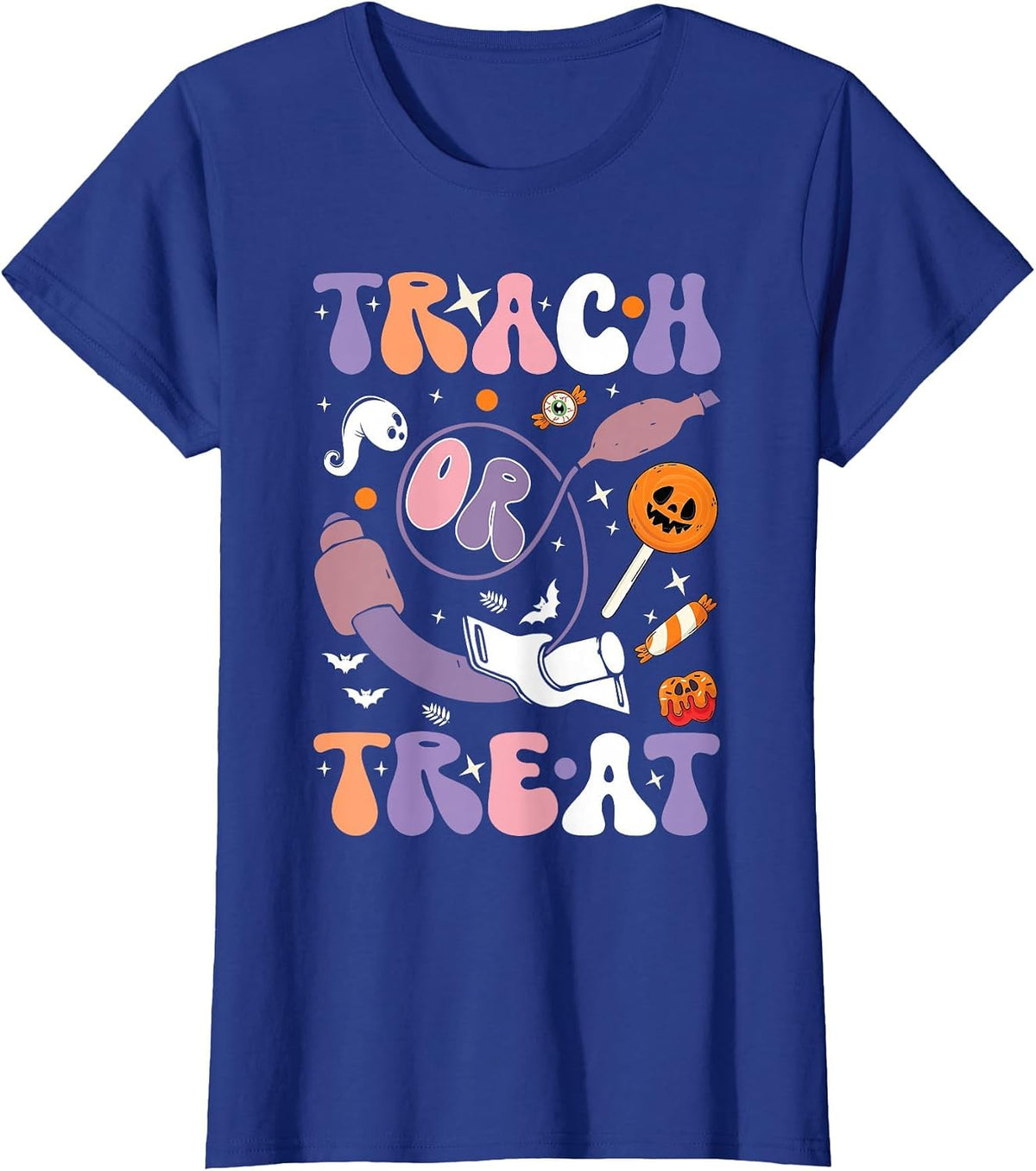 trach or Treat Nurse Respiratory Therapist ICU RN Halloween T-Shirt - Royal Blue
