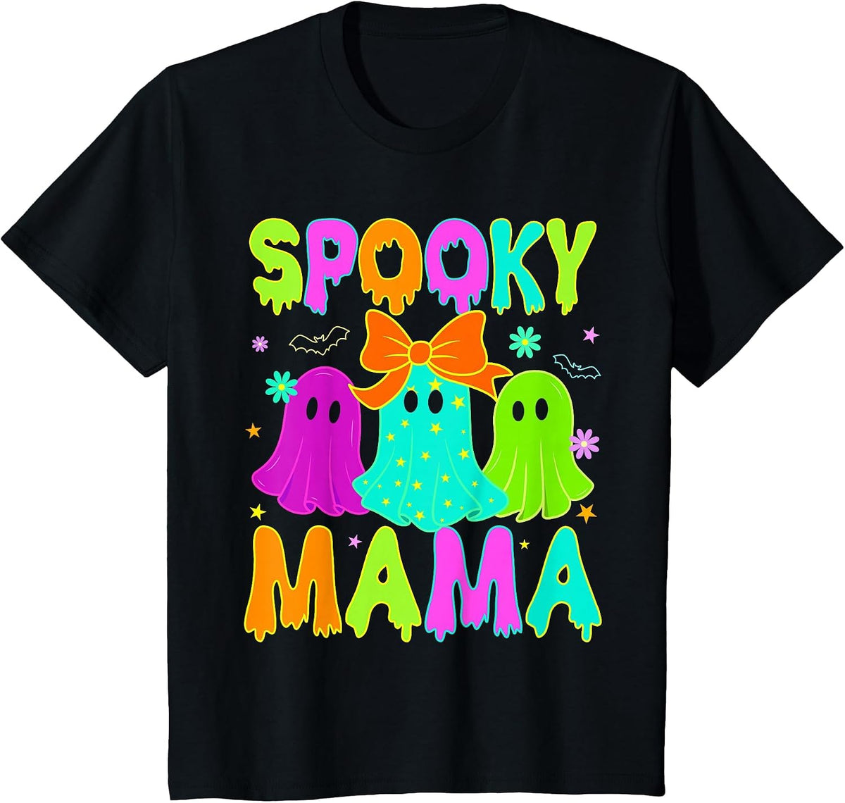 Spooky Mama Ghost Glow in Halloween Night Spooky Mom Mother T-Shirt - Black