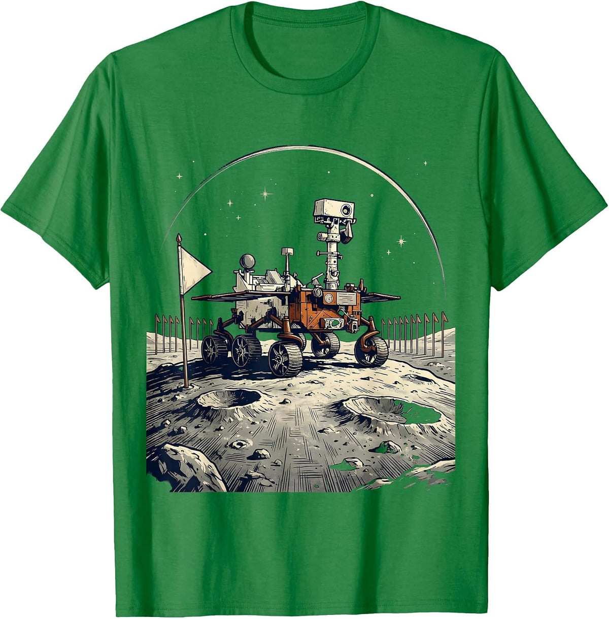 Men's Lunar Rover Retro Space Enthusiast Astronomy Humor T-Shirt - Kelly Green