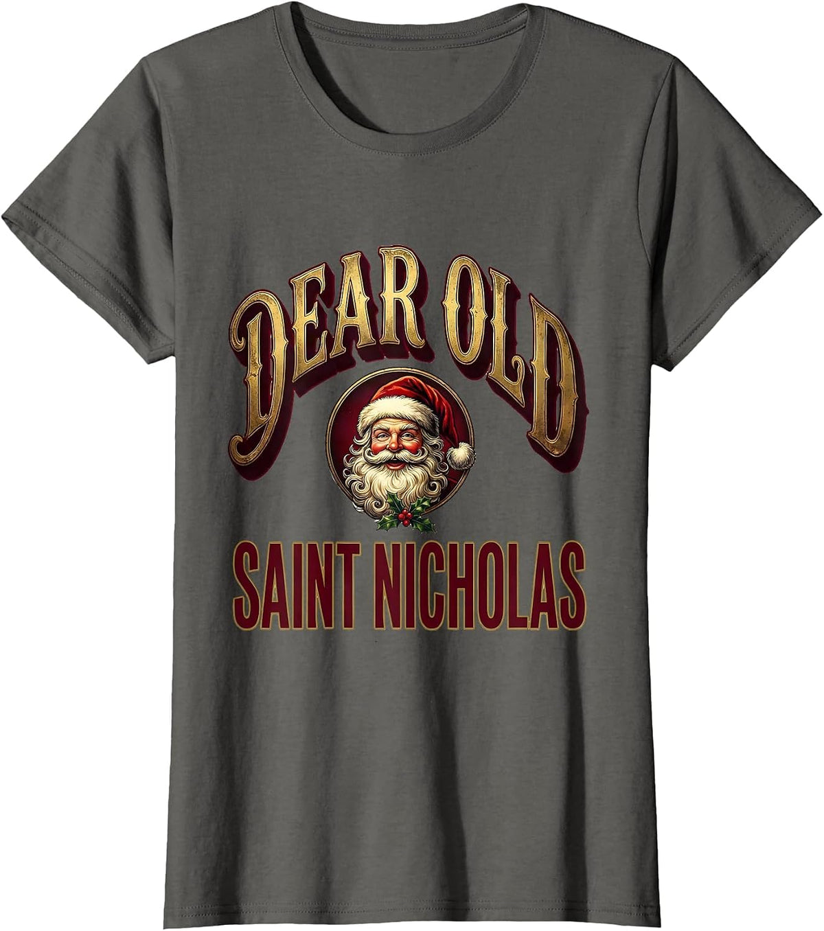 Women's Dear Old Saint Nicholas Vintage Retro Santa Claus Face T-Shirt - Asphalt Grey