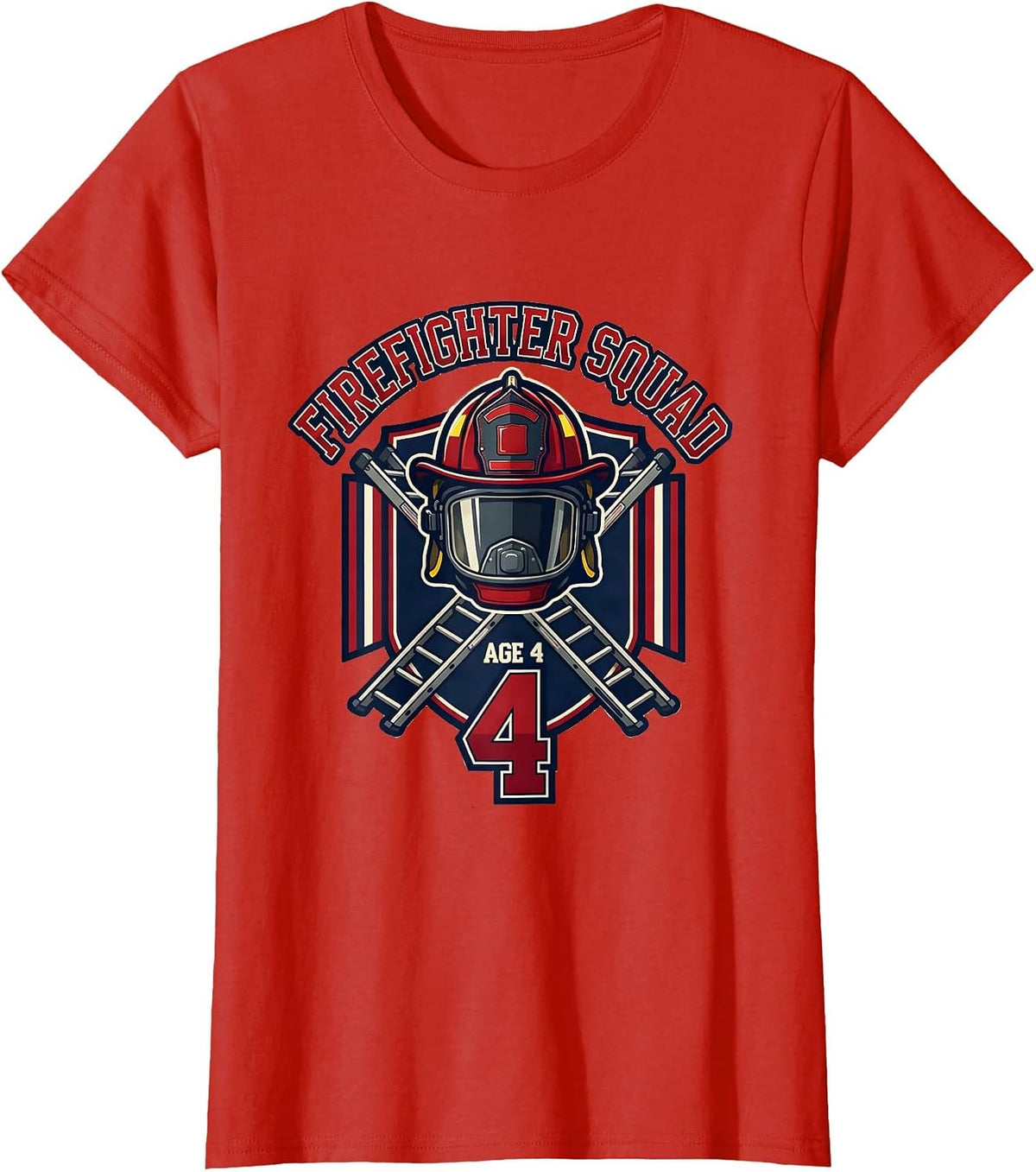Women's Firefighter Squad Age 4 Toddler Fire Truck Birthday Party T-Shirt - Red