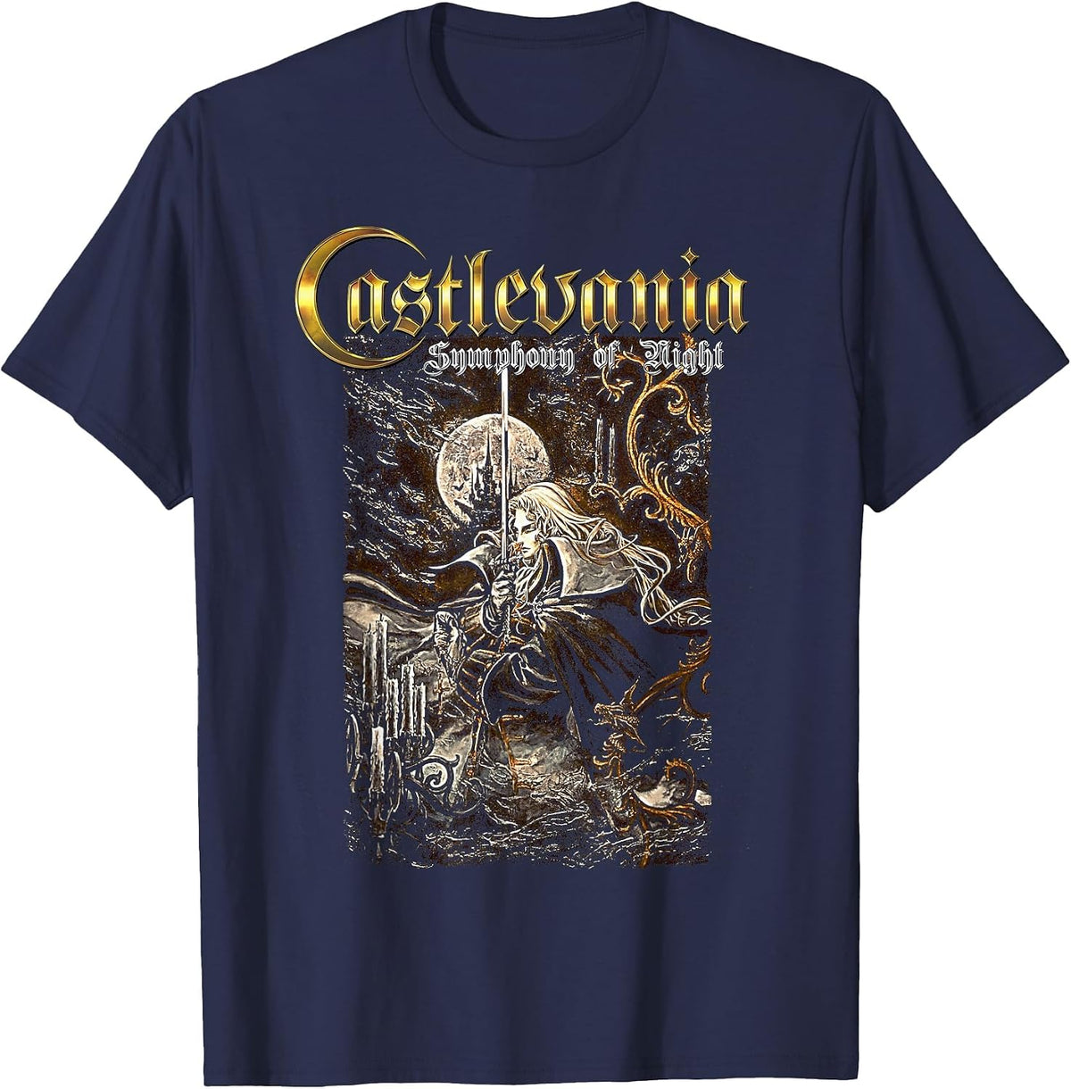 Castlevania Symphony Box Art Gothic Moon Night Retro Gamer T-Shirt - Navy Blue