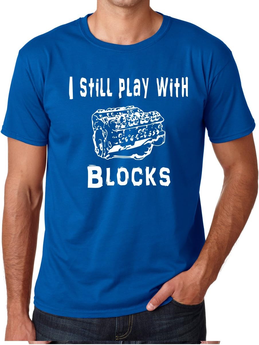 CBTWear I Still Play with Blocks - Mechanic Engine Block Funny Gift for Car Enthusiast Men's T-Shirt - Royal Blue