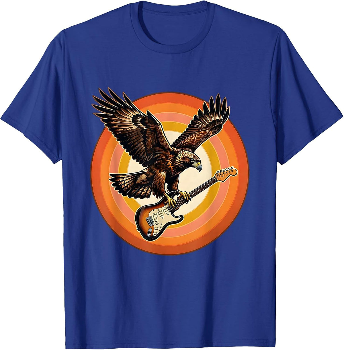 Hawk Diving With Guitar Vintage Rock Band Graphic T-Shirt - Royal Blue