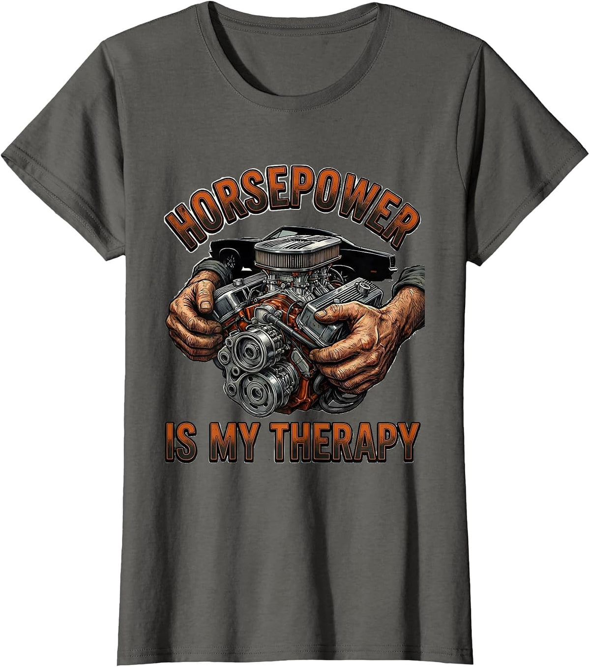 Women's Horsepower Is My Therapy Mechanic Design T-Shirt - Asphalt Grey