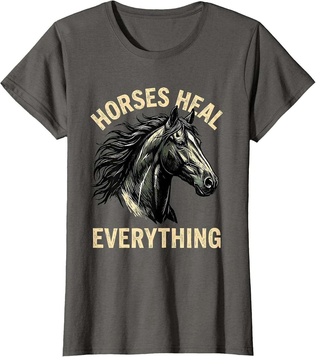 Women's Horses Heal Everything Equestrian Design T-Shirt - Asphalt Grey