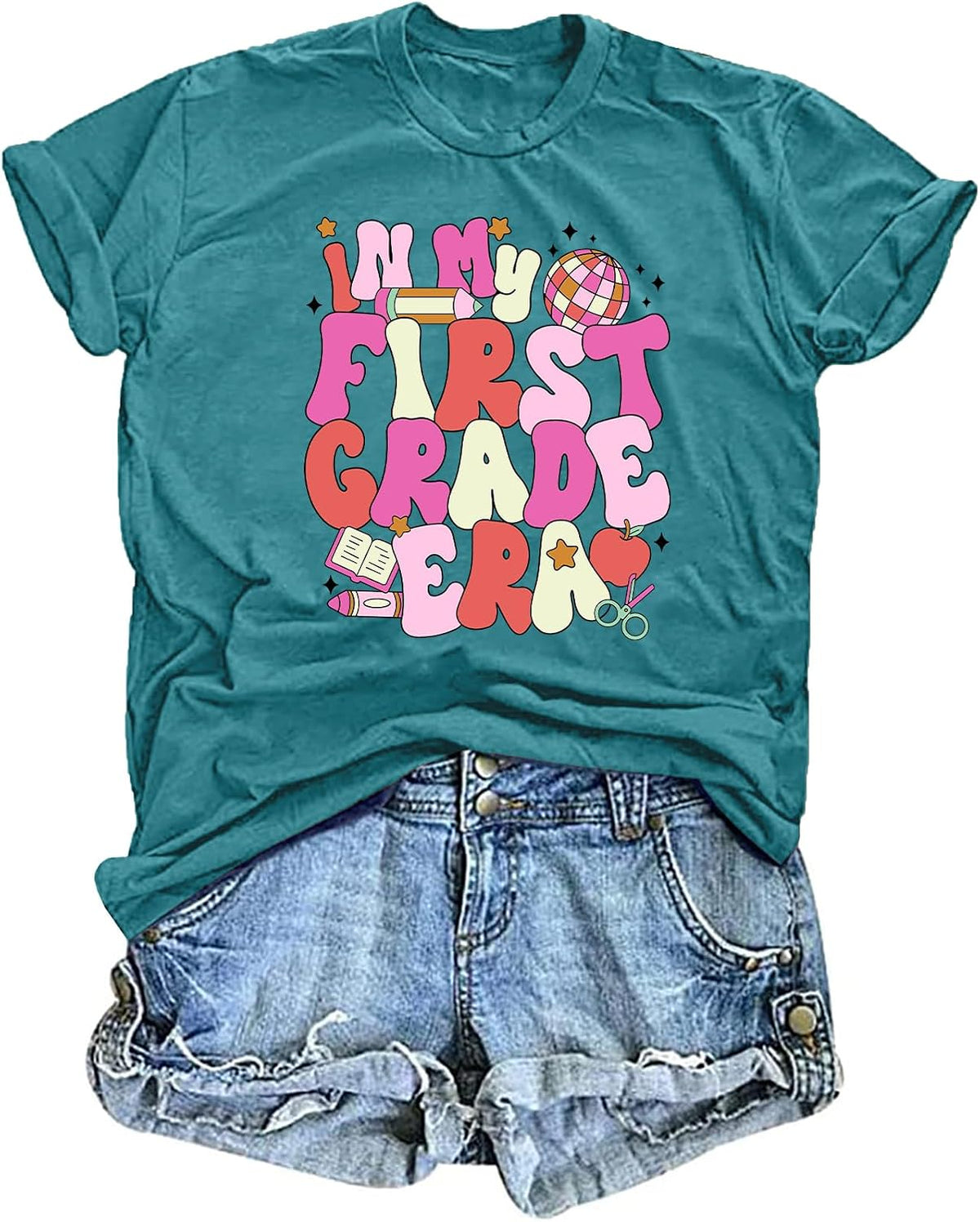Teacher Shirts for Womens in My Teacher Era T-Shirt School Life Tees Teaching Gifts Shirt Graphic Casual Tops - Green