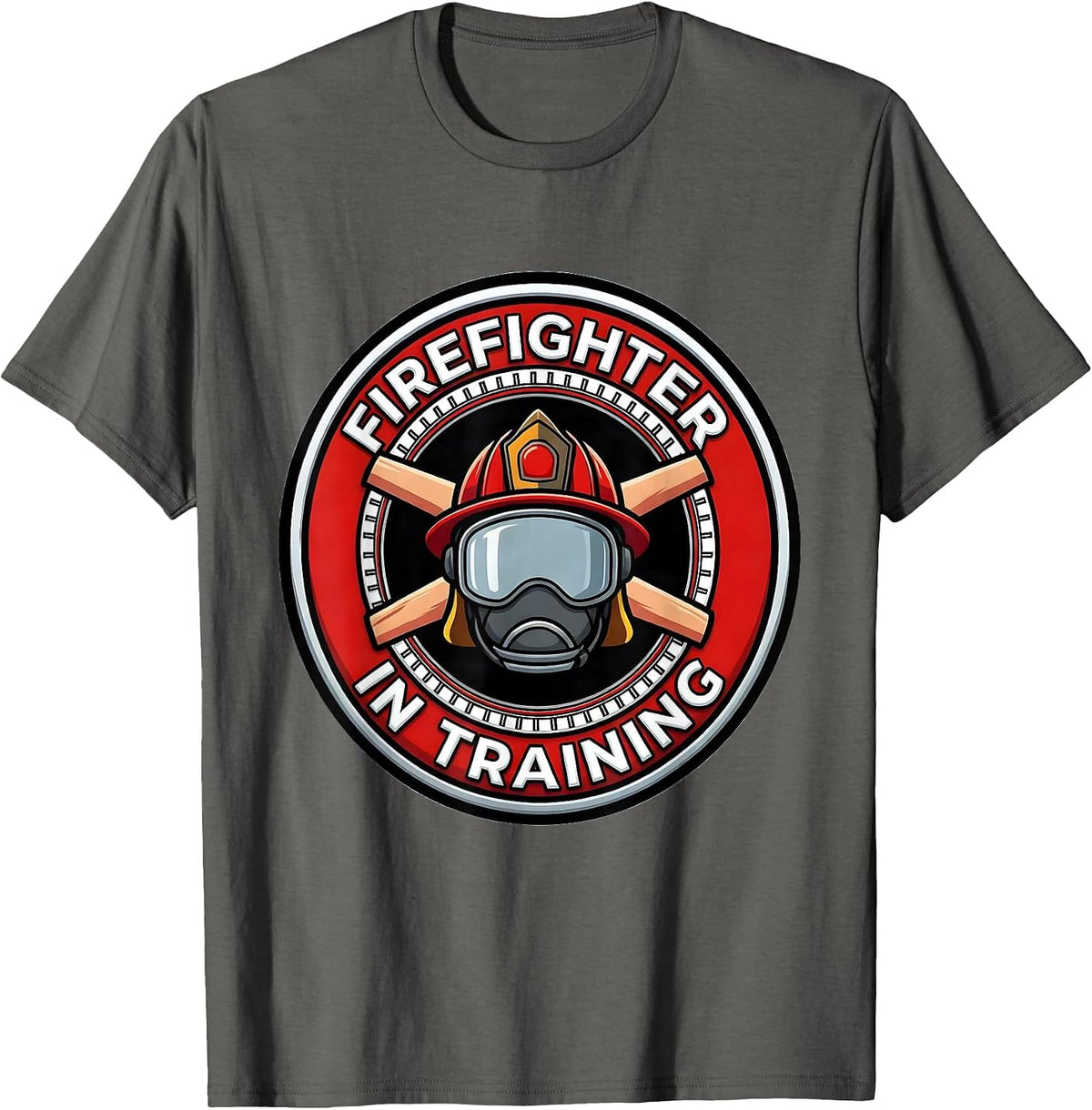 Men's Firefighter In Training Cartoon Toddler Boy Fire Truck T-Shirt - Asphalt Grey