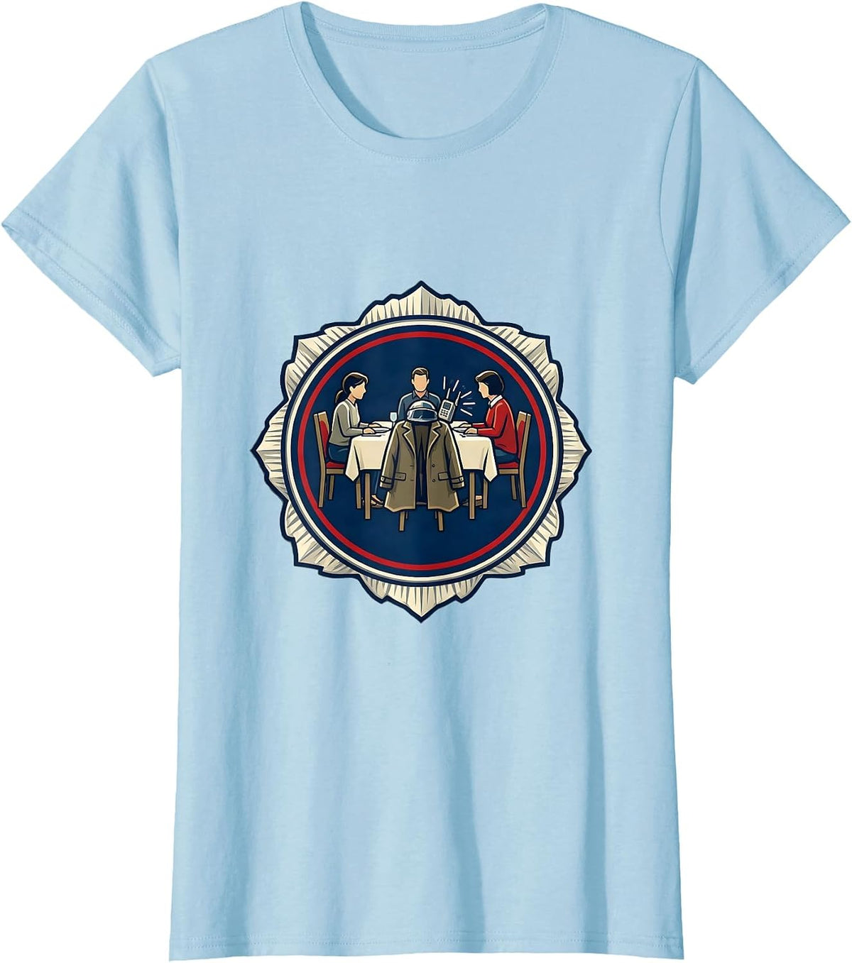 Sealed Firefighter Emblem Dinner Table Tribute T-Shirt - Baby Blue