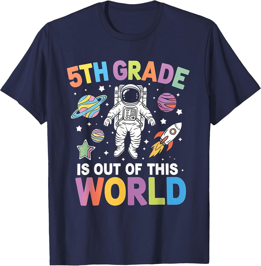 5th Grade is Out of This World Space Teacher Back to School T-Shirt - Navy Blue
