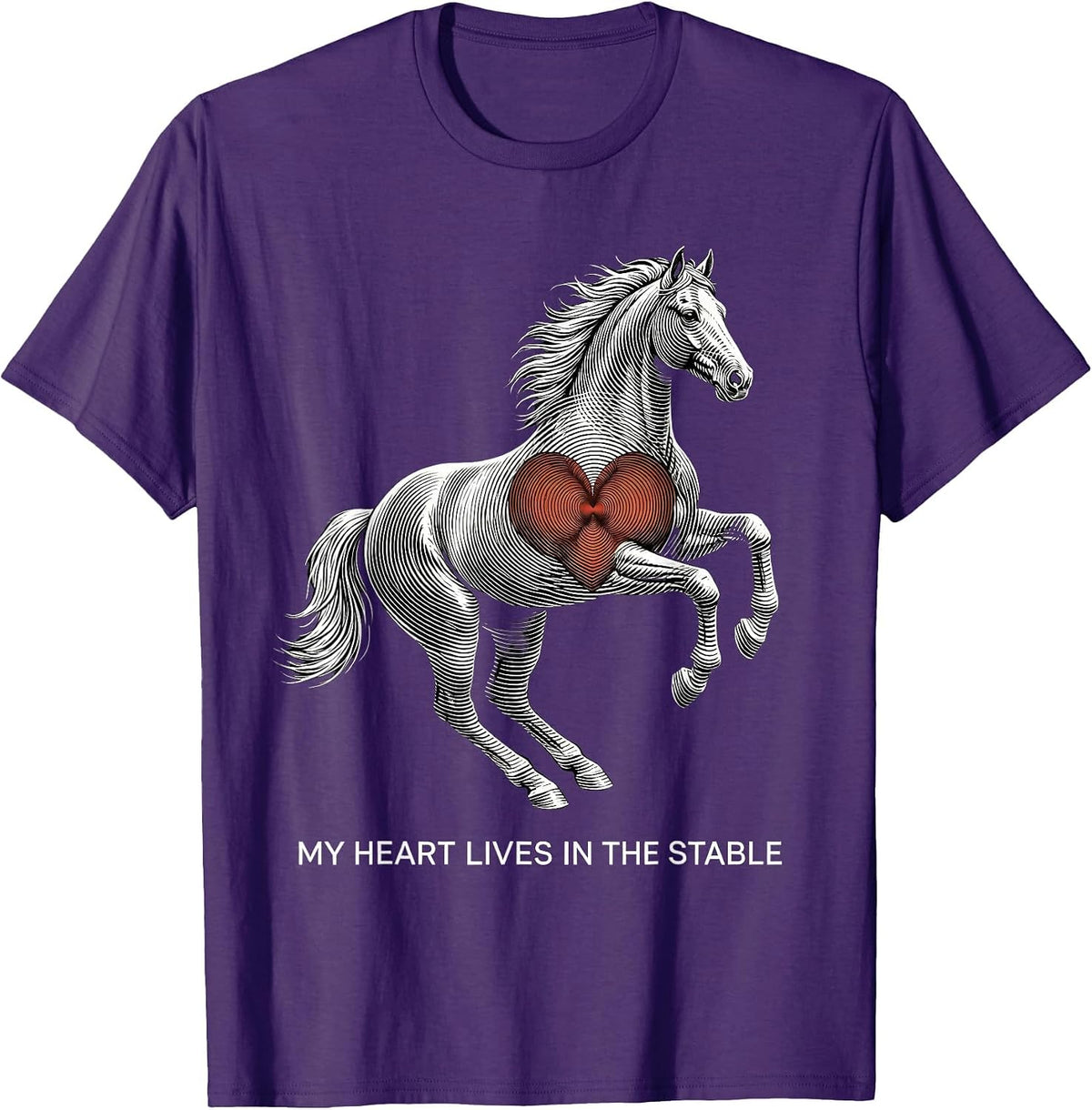 My Heart Lives In The Stable Horse Lover Design T-Shirt - Purple