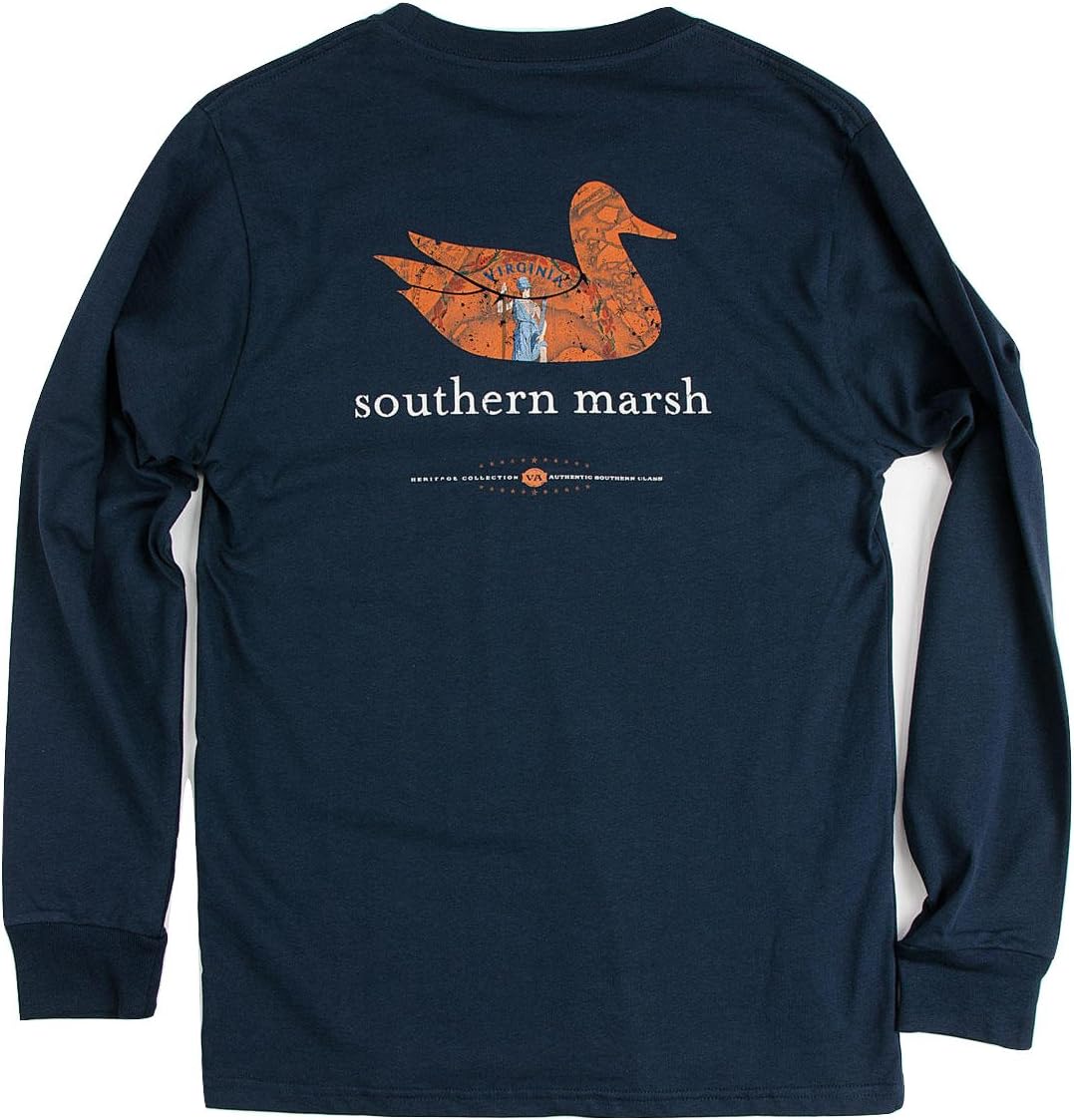 Southern Marsh Men’s Authentic Heritage Virginia T-Shirt, Long Sleeve Tee - Navy