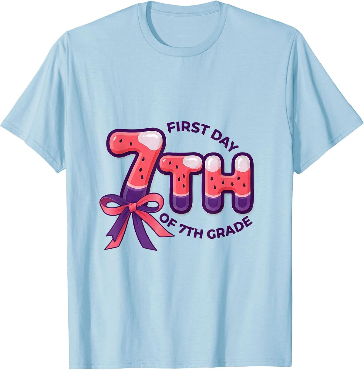 Men's First Day Of 7th Grade Coquette Bow Back To School T-Shirt - Baby Blue