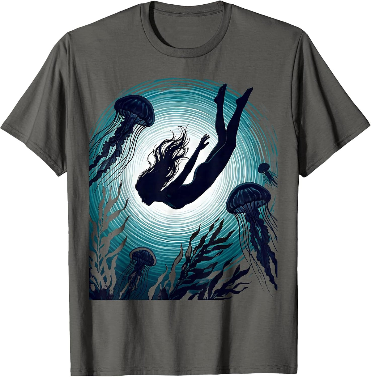 Men's Woman Diving Into Glowing Ocean Graphic Tee T-Shirt - Asphalt Grey