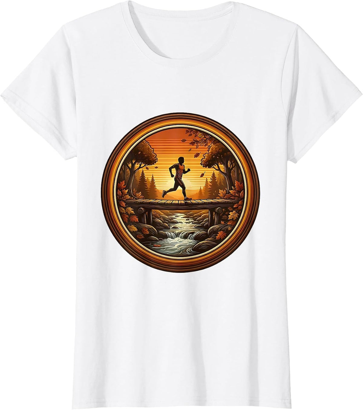 Women's Cozy Jogger Wooden Bridge Creek Fall Athleisure T-Shirt - White
