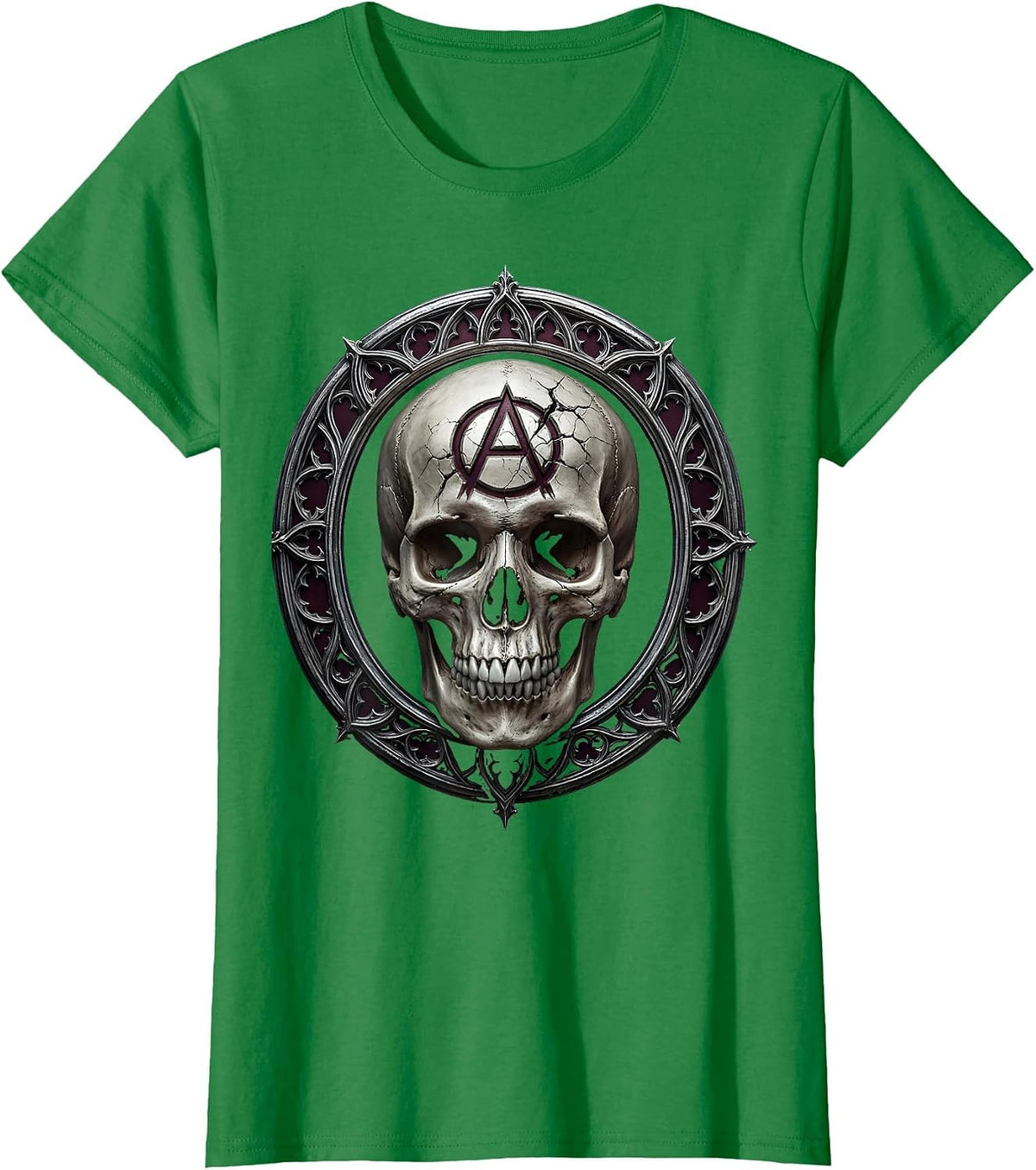 Anarchist Skull Carved Symbol Punk Art T-Shirt - Kelly Green