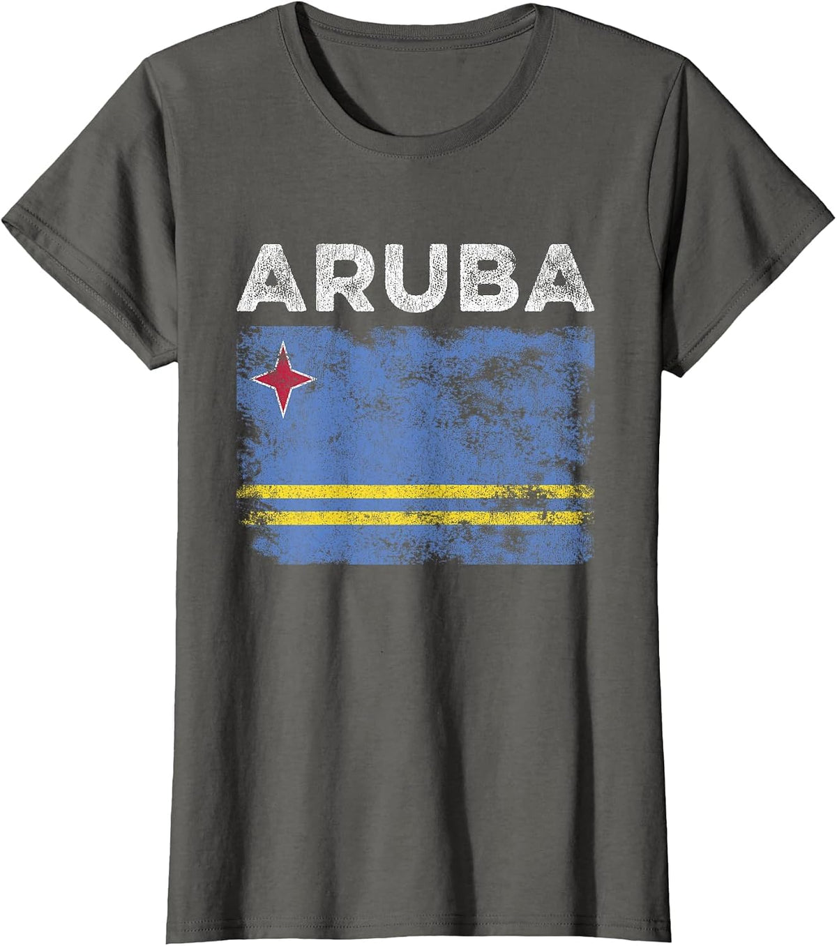 Aruba Flag Distressed - Men Women Kids - Aruban Flag T-Shirt - Asphalt Grey