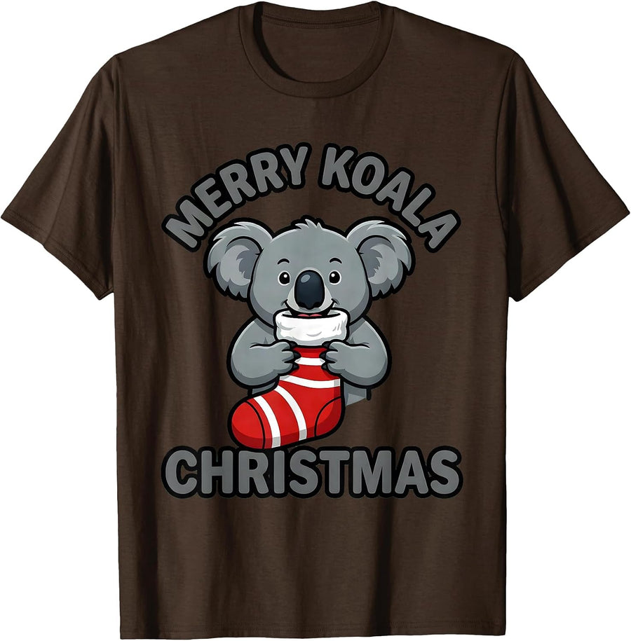 Men's Merry Koala Christmas Funny Koala Lover Cute Animal Humor T-Shirt - Brown